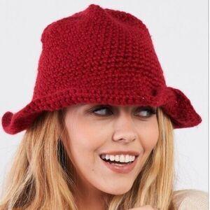Burgundy‎ Wide Brim Woven Knit Panama Hat Women's One Size